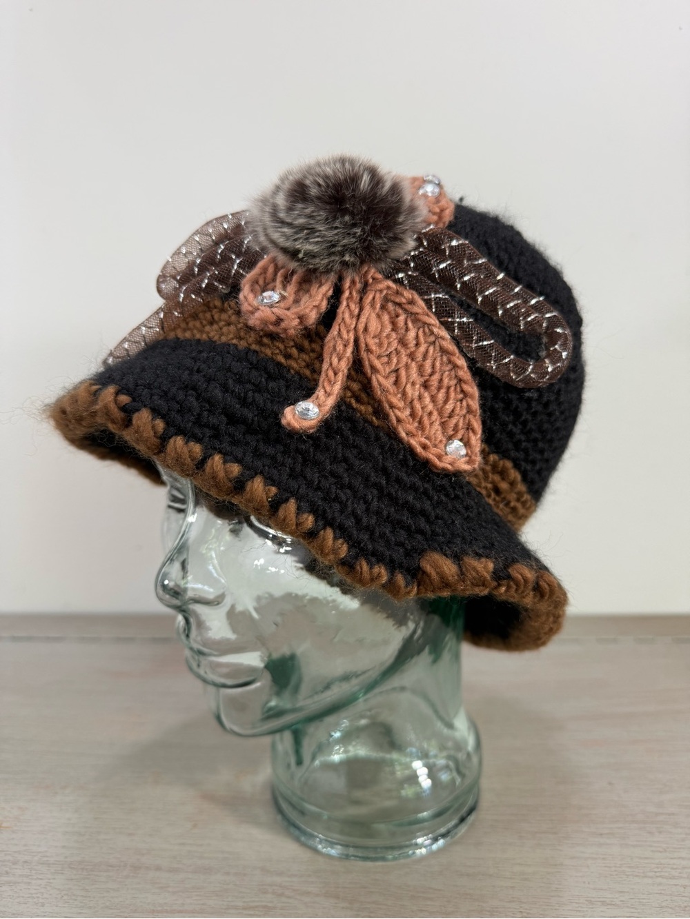 Whimsical Hat Forest Folk Crochet Cloche Fairy Brown Bucket Cottagecore OS